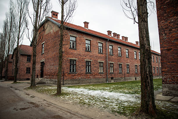 February 15, 2026, Poland. Brick barracks building standing in Auschwitz-Birkenau, a former Nazi concentration and extermination camp, serving as a powerful memorial to human cruelty and the lives lost during the Holocaust