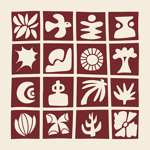 Organic abstract element shapes. Abstract Ethnic Symbols and Tribal Icon Pattern. ​Ancient Style Primitive Art Illustrations. Set Traditional Folk Art Symbols
