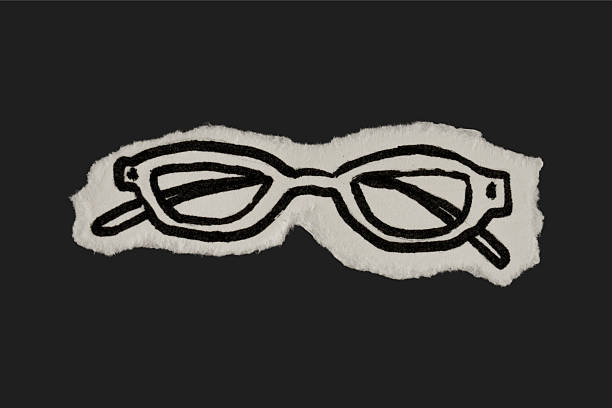 Black And White Vintage Ripped Paper Glasses Doodle