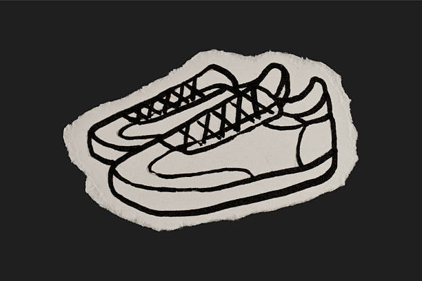 Black And White Vintage Ripped Paper Sneakers Doodle