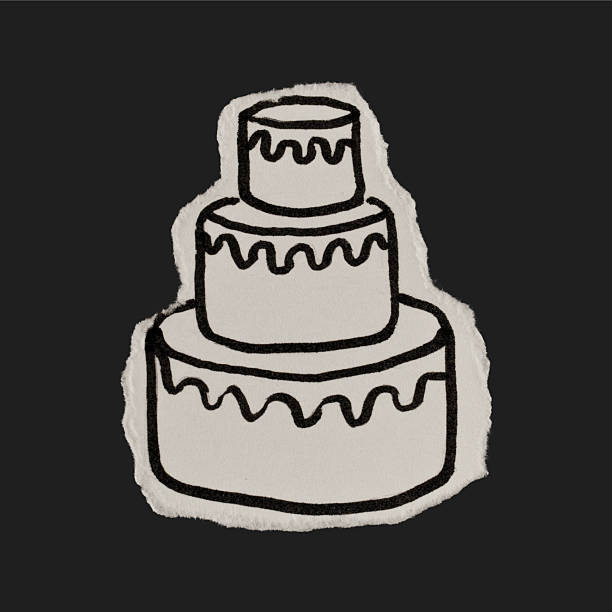 Black And White Vintage Ripped Paper Wedding Cake Doodle