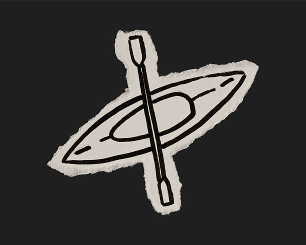 Black And White Vintage Ripped Paper Kayak Doodle