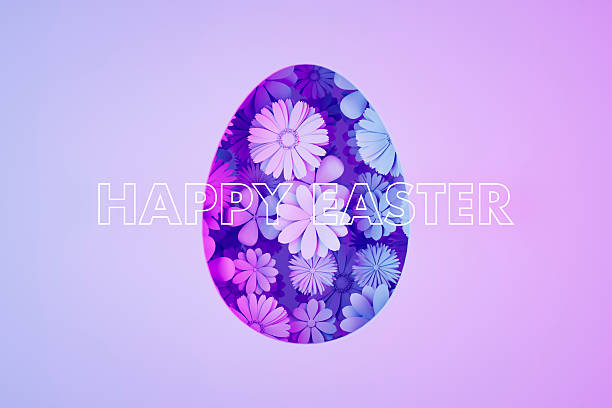 A digitally generated image featuring vibrant spring flowers visible through an egg-shaped cutout, illuminated by glowing neon lights. This festive and modern design symbolizes renewal, celebration, and the joy of Easter, making it ideal for holiday-themed decorations, greeting cards, and seasonal visuals.