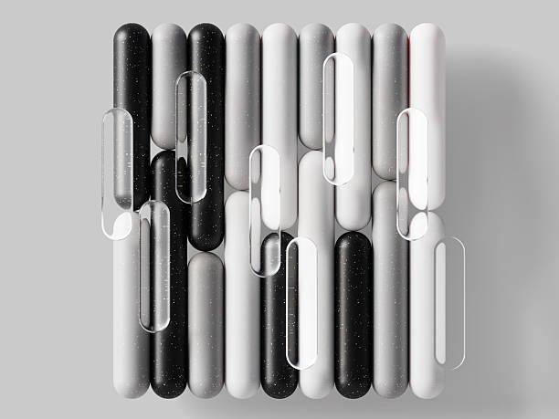 Abstract 3D background with clear transparent liquid glass rectangle plates render. Vertical striped pattern in square shape, linear and overlay effect. Minimalist creative wallpaper. 3D illustration