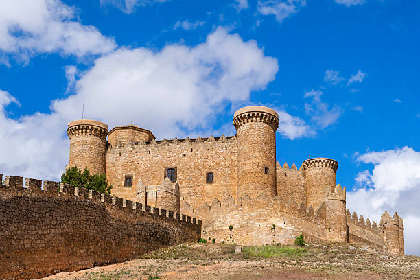 Ponferrada, Spain - June 10, 2025: 12th-century Templar Castle in Ponferrada (Castilla y León, Spain). Its fortified stone walls and towers are a landmark along the Camino de Santiago.