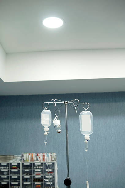 Intravenous therapy bags providing medicine and fluids in a hospital setting