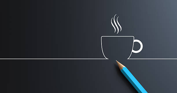 Cup of hot drink with steam on the table line
