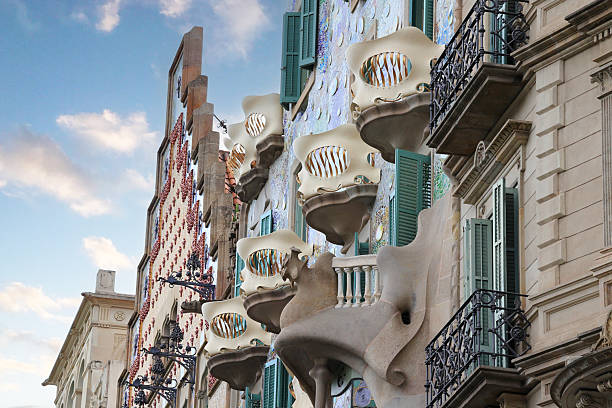 Barcelona, Spain - July 2025. Casa Batllo side view  in Barcelona. The unique design of the building attracts attention from tourists and locals.