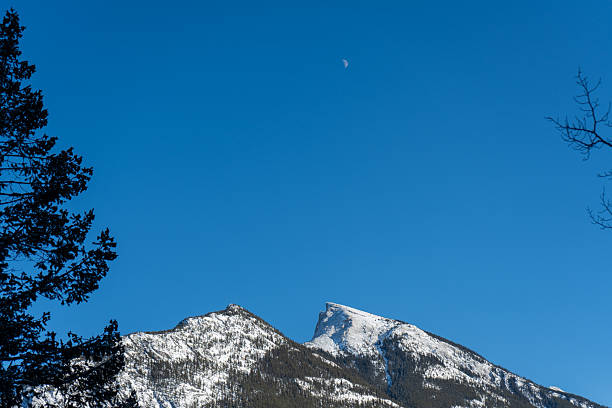 Breathtaking mountain landscape featuring a snow-capped peak and lush forest. Serene, tranquil, ideal for travel, nature, or outdoor adventure themes. Cold season
