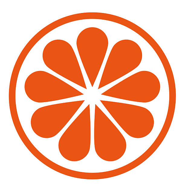 Minimal and clean illustration of an orange slice cross section. Bright citrus fruit segment isolated on white background. Fresh and healthy food concept in simple flat design style.