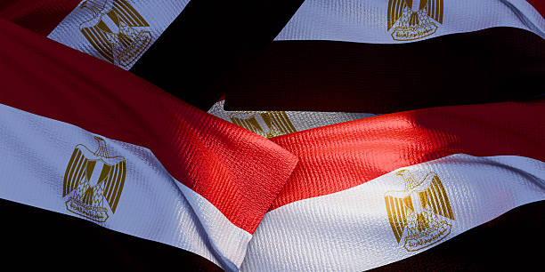 At a demonstration in Cairo's Tahrir Square, an Egyptian flag is raised above the crowd.