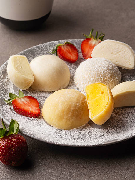 Delicious Mochi Ice Cream Dessert with Strawberries