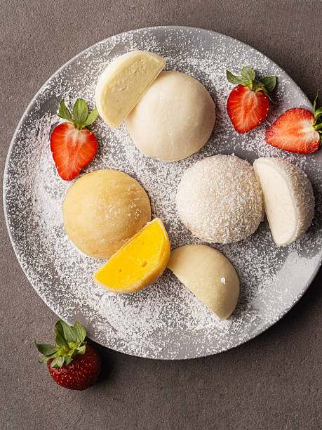 Delicious Mochi Ice Cream Dessert with Strawberries
