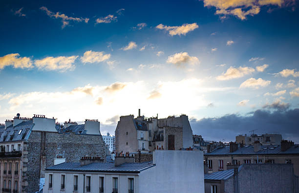Paris, France: Rooftops/Skyline Residential Buildings at Dawn/Sunrise, 11th Arrondissement. Shot Taken from Rue Oberkampf.