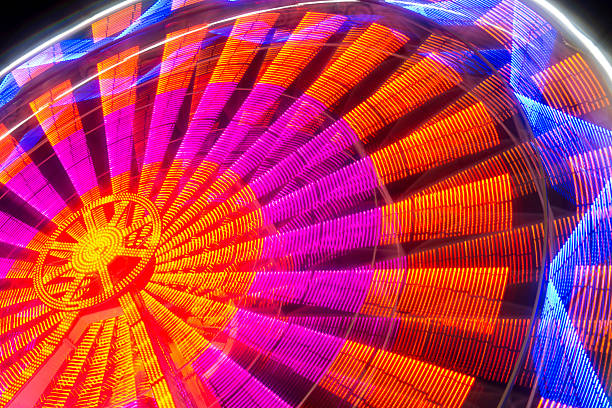Ferris wheel spinning at night long exposure