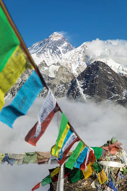 istock Mount Everest Lhotse peak buddhist prayer flags mountain 2262625289