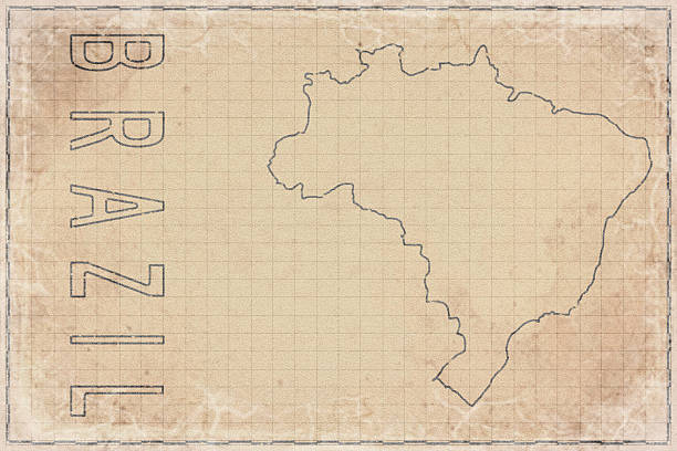 Antique Map of Brazil on Aged Paper, Historical Map NASA public domain imagery used as reference. Manually created, simplified country outline.