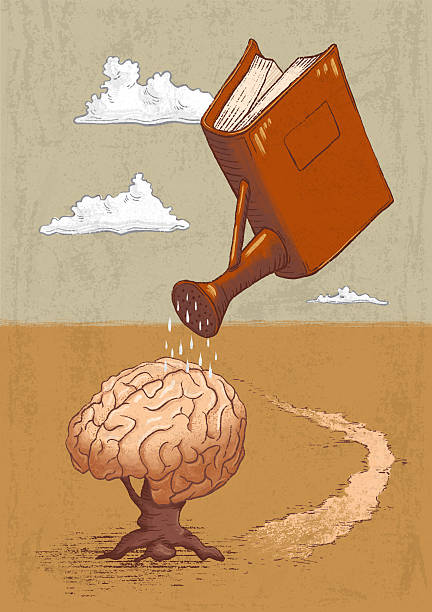 An open book working as a watering can for a brain. Digital illustration, my own artwork.