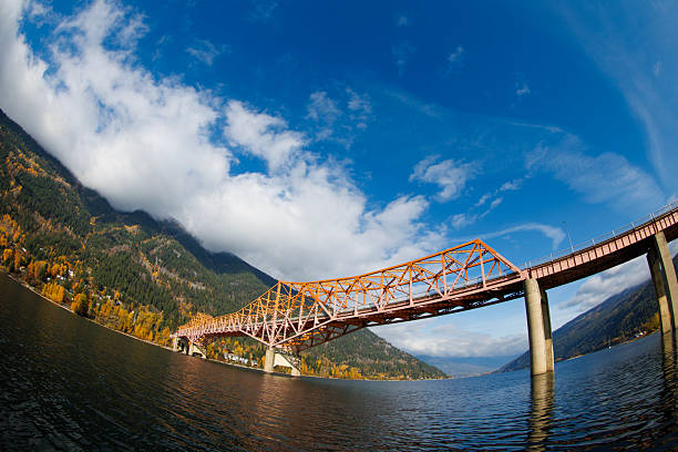A view of the Big Orange Bridge, or what's locally known as BOB, that spans Kootenay Lake in Nelson, British Columbia, Canada, in the fall.