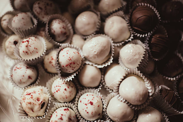 From above cake balls and chocolate truffles dessert