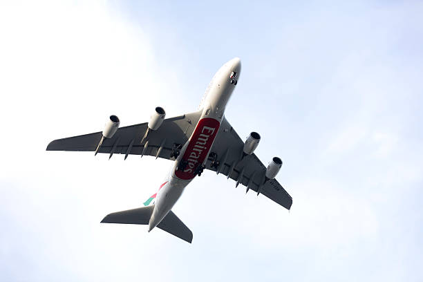 Zurich, Switzerland, January 19, 2023 Emirates Airbus A380-861 aircraft with a special painting is taking off from runway 16