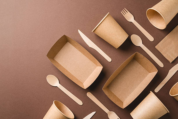 istock Sustainable takeaway packaging layout with wooden cutlery 2262751308