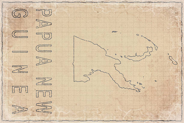 Antique Map of Papua New Guinea on Aged Paper, Historical Map NASA public domain imagery used as reference. Manually created, simplified country outline.