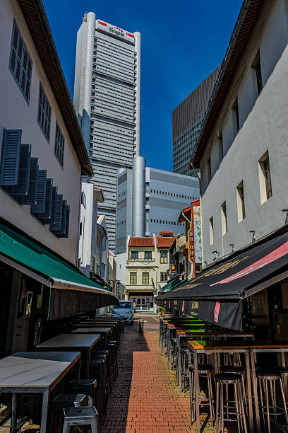 Urban Street with Bars and City Skyline in Foreground