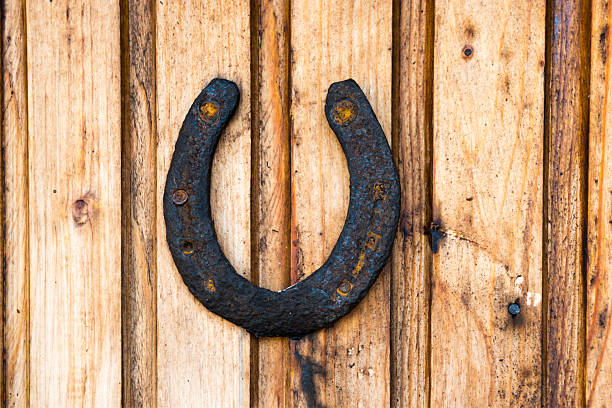 symbols of good fortune, a pair of horseshoes on wood