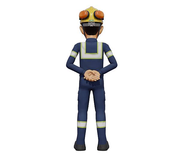 Isolate industrial worker in the position of parade rest  on transparent background