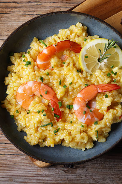 Prawns and Risotto Rice Mediterranean Cuisine