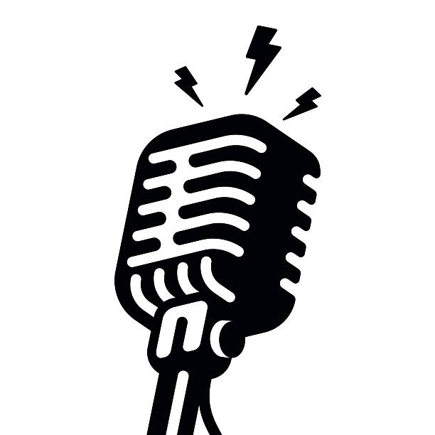 Microphone stand-up performance spot light nightclub comedy club.