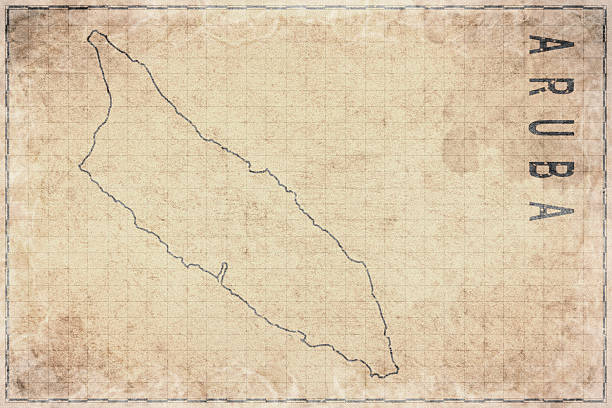 Antique Map of Aruba on Aged Paper, Historical Map. NASA public domain imagery used as reference. Manually created, simplified country outline.