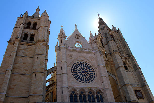Catedral de Leon under blue sky in July 2024 Carvings and stone towers