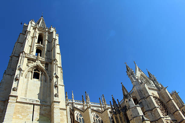 Catedral de Leon under blue sky in July 2024 Carvings and towers