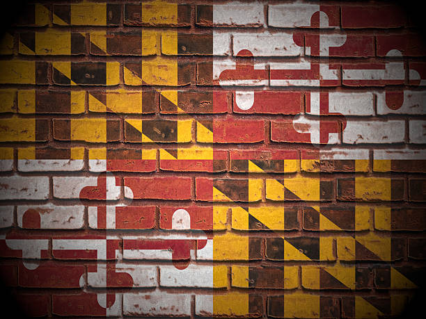 Old brick wall Maryland state flag background. 3d illustration.