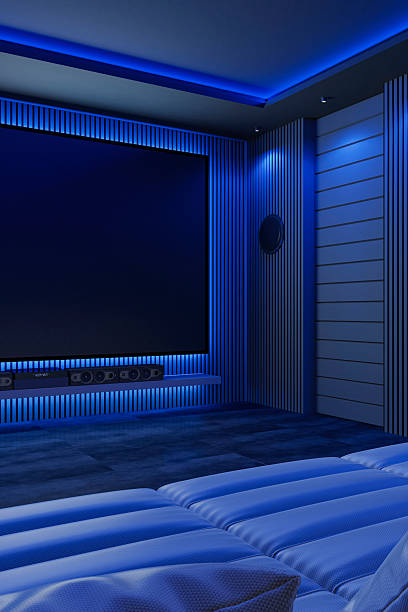 istock Modern blue lights home theater interior 2262923898