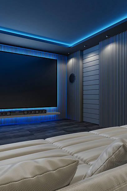 istock Modern blue lights home theater interior 2262925462