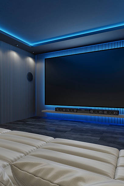 istock Modern blue lights home theater interior 2262925472
