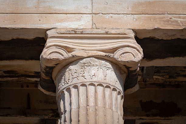 Athens, Greece - April 18 2025: Ionic order decoration on top of pillar, Erechtheion Acropolis hill