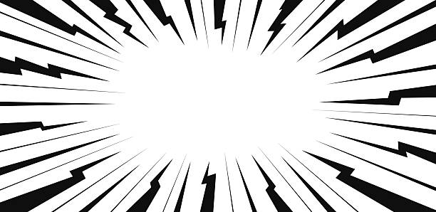 Fast speed lines and thunder on white background. Flash explosion radial lines. Comic book, anime style. Vector illustration.