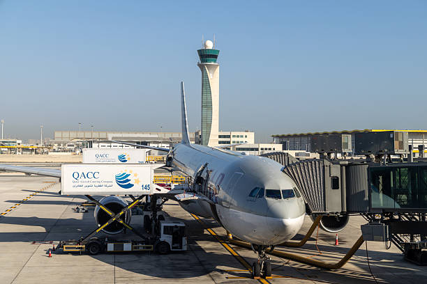 Doha, Qatar - February 15, 2026 : Qatar Airways Airbus A330-300 at Hamad International Airport in Doha, Qatar.