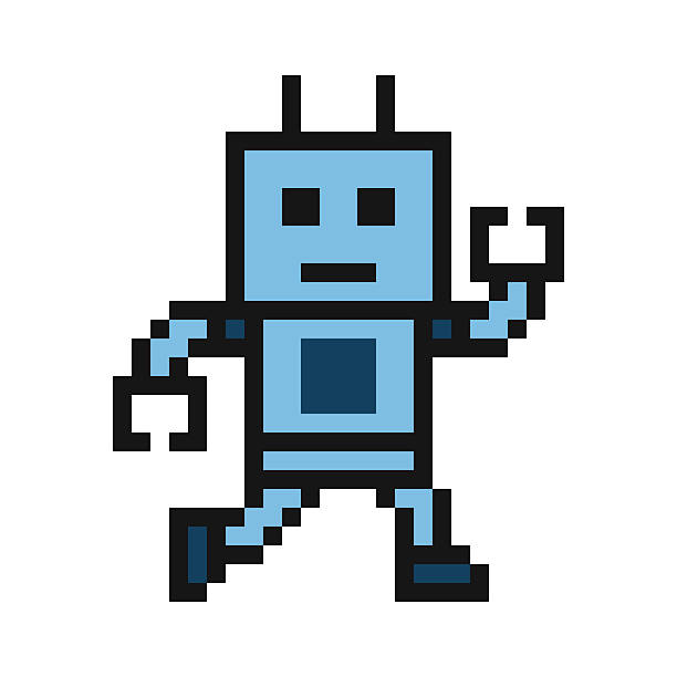 Cartoon robot humanoid robotic run marathon race with toy,exercise,artificial intelligence,8bit,workout.