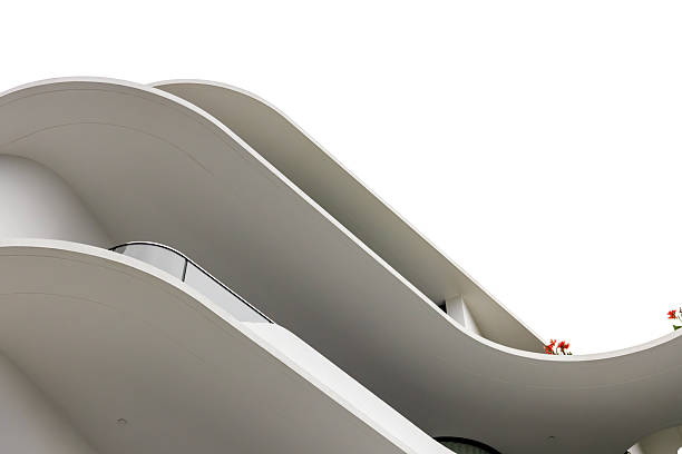 Closeup low angle view of modern, new apartment building, background with copy space, full frame horizontal composition