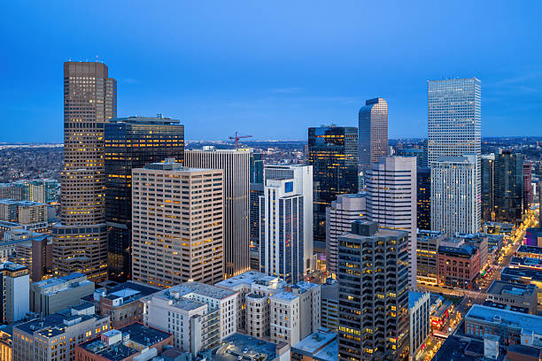 Blue hour - aerial view of Denver, CO