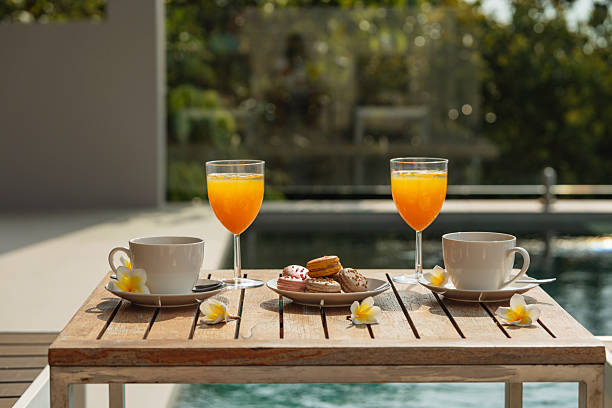 Coffee and sweets with a pool view