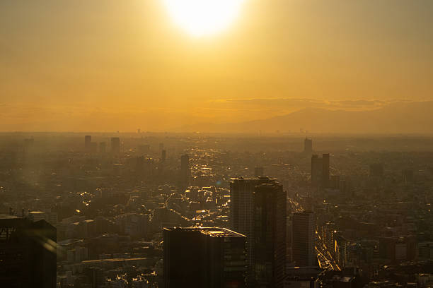 View of sunset Tokyo. Watching the sunset from Shibuya Sky offers a stunning panoramic transition from day to night over Tokyo