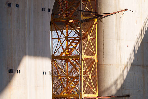 Steel Stair Structure Between Concrete Bridge Piers Under Construction