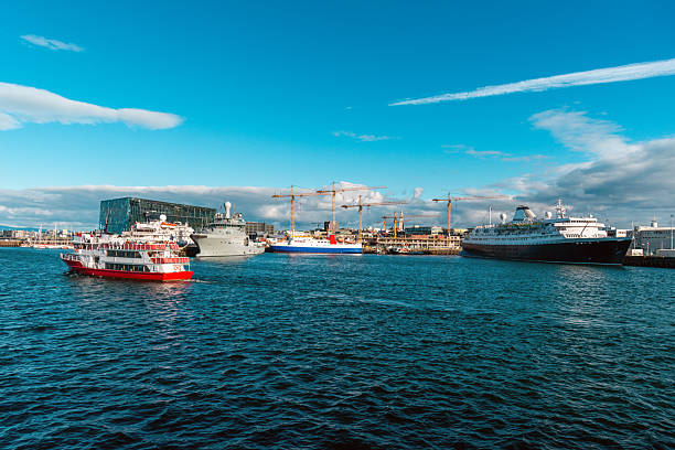Ships in Reykjavic harbor at sunny day,  Iceland