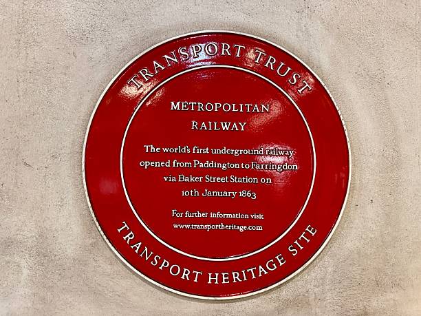“London, United Kingdom - February 21, 2026. Transport Trust's plaque at Baker Street Station commemorating the world's first underground railway from Paddington to Farringdon which opened 10th January 1863“